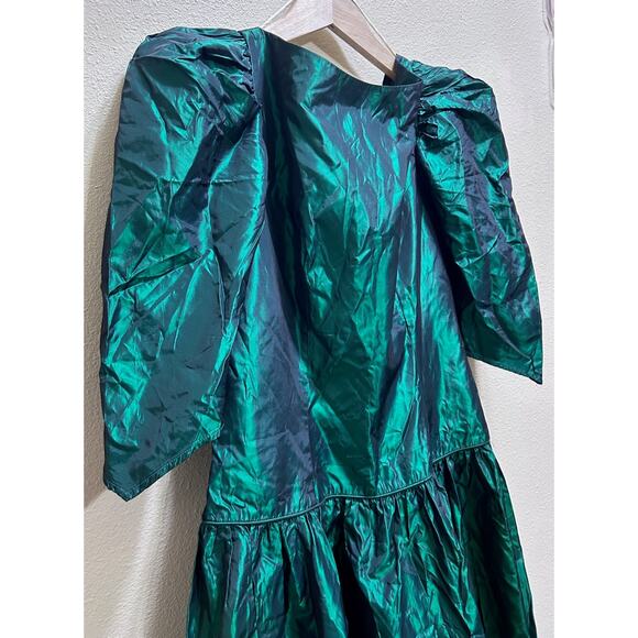 Dance-Allure by Alfred Angelo 80s Emerald Green Puff Sleeve Taffeta Party Dress - Picture 2 of 6